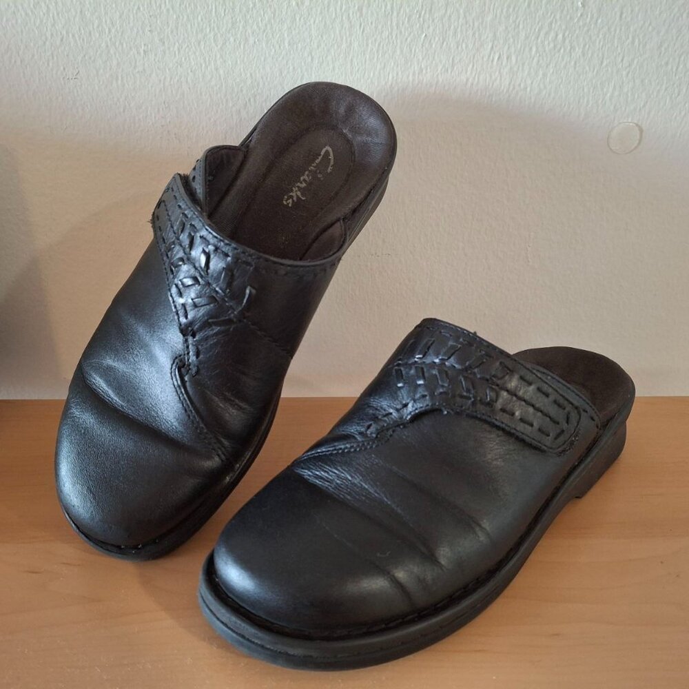 Clarks Black Leather Slip-On Clogs / Mules - Women's Size 5M - Comfort & Casual